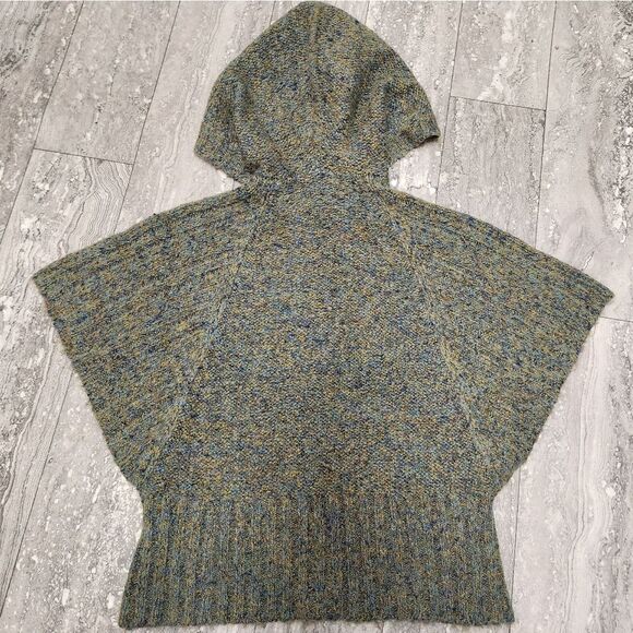 🇬🇪🔹️Decree Variegated Olive Button Front Hooded Batwing Sweater Medium - Picture 2 of 12